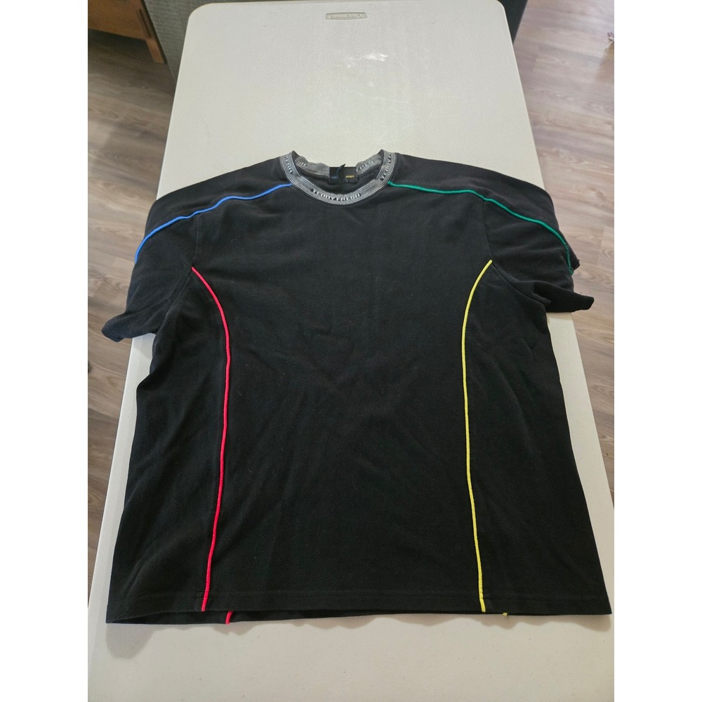 Vtg Teddy Fresh Mens Black Contrast Piping Logo Neck T-Shirt Large Streetwear